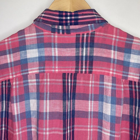 Southern Tide Linen Trim Fit Skipjack Pink Blue Plaid Button Up Shirt Medium M - Picture 8 of 14